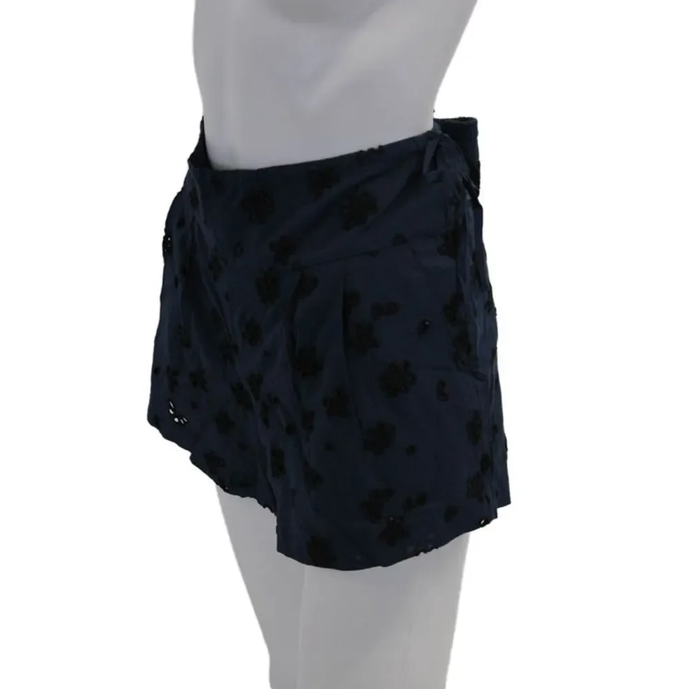 Hatch Womens Elastic Waistband Eyelet Renata Short Shorts Navy Black Size 0